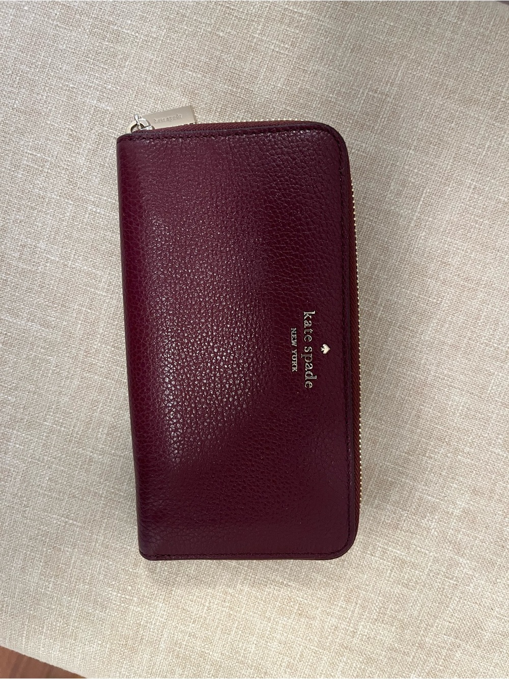 Coach Pebbled Leather Zip Wallet in Deep Burgundy